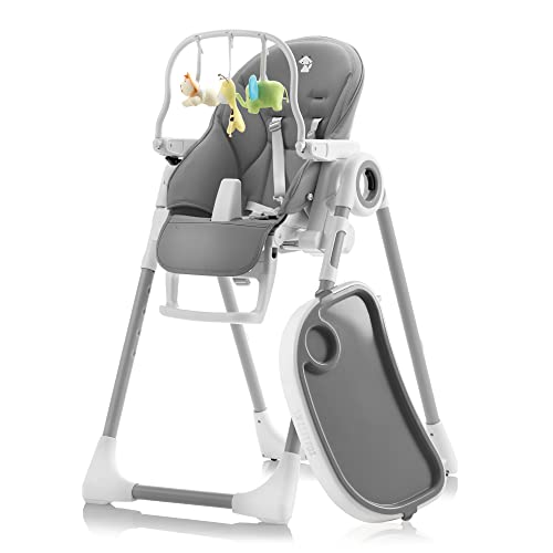 Sweety Fox Chaise Haute Bébé Evolutive, Pliable et Réglable, Nettoyage Facile   Inclinable en Transat bebe avec Barre de Jeux (de 6 mois à 3 ans, max 15kg) Gris Foncé :Bébé et Puériculture