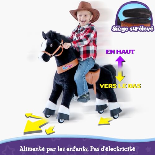PonyCycle Authentique Cheval Monter sur des Jouets Trottinettes pour Enfants (avec Frein et Son/ 90 cm Hauteur/Taille 4 pour Les 4 à 8 Ans) Pony Cycle Cheval Noir Modèle Ux426 Loisirs