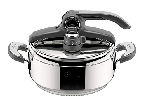 Lagostina Novia Vitamin Lagoeasy'UP Autocuiseur 3,5 L en Acier Inoxydable 18/10 Ø 22 cm, Casserole Induction et Gaz, Couvercle intelligent et Ouverture Facile, avec Panier, Ecodose, Livre de Recettes