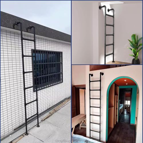 TATITZRO Échelle en métal et Fer de 4 à 8 marches pour Grenier à Domicile, Montage Mural   Échelle de lit superposé, échelle de Sortie de fenêtre de sous Sol, échelle d'escalade Polyvalente :Bricolage