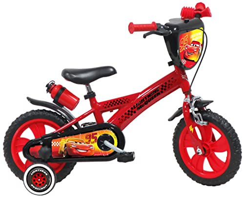 A.T.L.A.S. Vélo 12'' Spiderman équipé de 1 Frein, Plaque Avant décorative, Garde boues, Carter et stabilisateurs Cars Garçon, Rouge :Sports et Loisirs