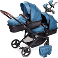 BABYGO Poussette 3 en 1 pour jumeaux   Poussette frère et sœur pour bébé   Poussette jumelle pour 2 enfants   Avec de nombreux accessoires   Bleu   Sans coque bébé   1 pièce (1 pièce)