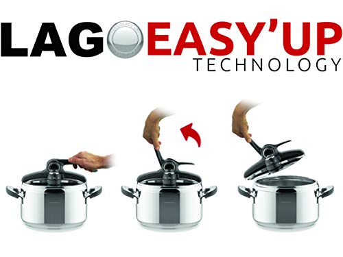 Lagostina Novia Vitamin Lagoeasy'UP Autocuiseur 3,5 L en Acier Inoxydable 18/10 Ø 22 cm, Casserole Induction et Gaz, Couvercle intelligent et Ouverture Facile, avec Panier, Ecodose, Livre de Recettes