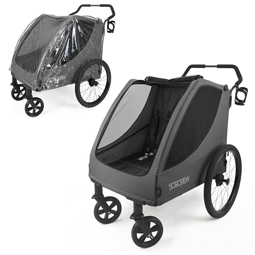 509 TREKKER II Poussette multifonction pour 2 enfants de 6 m Up, pour Pet, pour Cargo, A 4 roues, charge maximale 50 kg, housse de pluie incluse, couleur gris foncé :Bébé et Puériculture