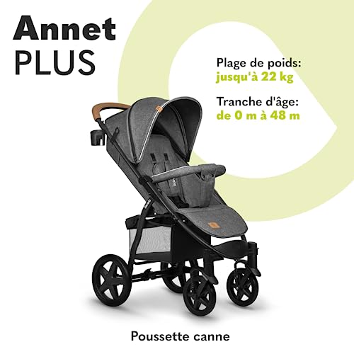 LIONELO Annet Plus poussette bebe à 22 kg, auvent avec fenêtre, roues EVA, chancelière moustiquaire porte gobelet, réglage du dossier jusqu’à la position couchée (Gris Brun, PLUS)