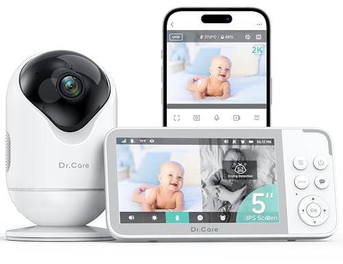 Dr.Care VistaView Babyphone Caméra Bébé WiFi, Écran Divisé 5" 1080P &amp; Caméra 2K, Contrôle Via App, Alertes Pleurs&amp;Mouvements, Vision Nocturne HD, Batterie 5000mAh, Audio Bidirectionnel, Portée 390m :Bébé et Puériculture