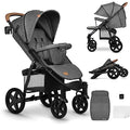LIONELO Annet Plus poussette bebe à 22 kg, auvent avec fenêtre, roues EVA, chancelière moustiquaire porte gobelet, réglage du dossier jusqu’à la position couchée (Gris Brun, PLUS)