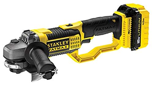 Stanley FATMAX Meuleuse d'Angle Sans Fil 18V Lithium Ion 125Mm 9000 trs/mn Blocage de l'Arbre Avec 1 Malette 2 Batteries 4Ah 1 Chargeur Gamme FATMAX Robuste et Ergonomique FMC761M2 QW