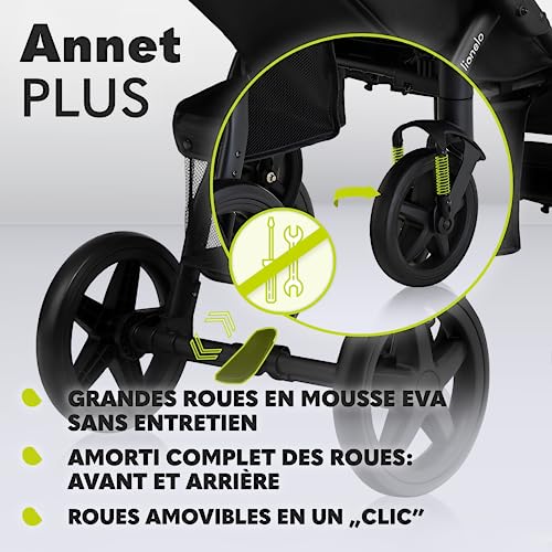 LIONELO Annet Plus poussette bebe à 22 kg, auvent avec fenêtre, roues EVA, chancelière moustiquaire porte gobelet, réglage du dossier jusqu’à la position couchée (Lovin, PLUS) :Bébé et Puériculture