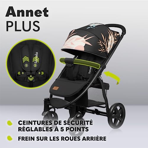 LIONELO Annet Plus poussette bebe à 22 kg, auvent avec fenêtre, roues EVA, chancelière moustiquaire porte gobelet, réglage du dossier jusqu’à la position couchée (Lovin, PLUS) :Bébé et Puériculture