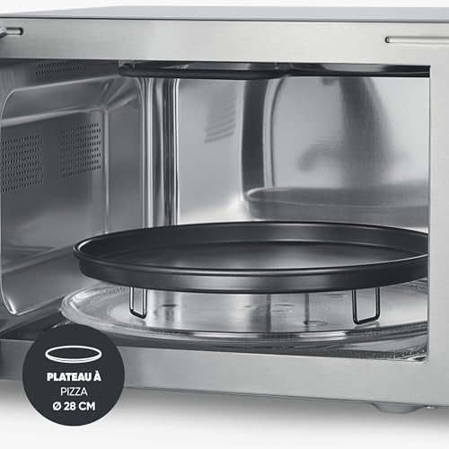 SEVERIN Four à micro ondes 25 L, 1 950 W, Four micro onde avec fonction gril et chaleur tournante brassée, Micro onde avec 10 niveaux de puissance, Plateau à pizza amovible (? 28 cm), Inox,MW 7774
