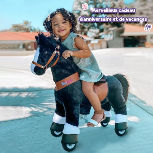 PonyCycle Authentique Cheval Monter sur des Jouets Trottinettes pour Enfants (avec Frein et Son/ 90 cm Hauteur/Taille 4 pour Les 4 à 8 Ans) Pony Cycle Cheval Noir Modèle Ux426 Loisirs