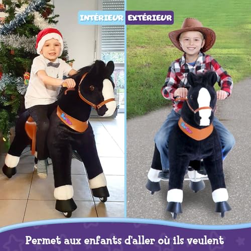 PonyCycle Authentique Cheval Monter sur des Jouets Trottinettes pour Enfants (avec Frein et Son/ 90 cm Hauteur/Taille 4 pour Les 4 à 8 Ans) Pony Cycle Cheval Noir Modèle Ux426 Loisirs