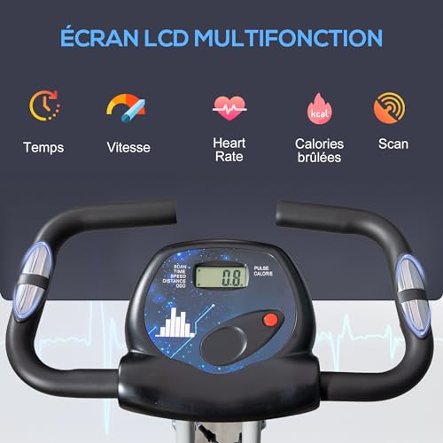 HOMCOM Vélo d'appartement pliable vélo de fitness vélo d'intérieur 8 niveaux de résistance magnétique avec dossier selle réglable écran LCD multifonction capteur fréquence cardiaque noir :Sports et Loisirs