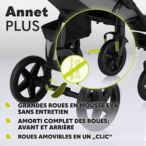 LIONELO Annet Plus poussette bebe à 22 kg, auvent avec fenêtre, roues EVA, chancelière moustiquaire porte gobelet, réglage du dossier jusqu’à la position couchée (Gris Brun, PLUS)
