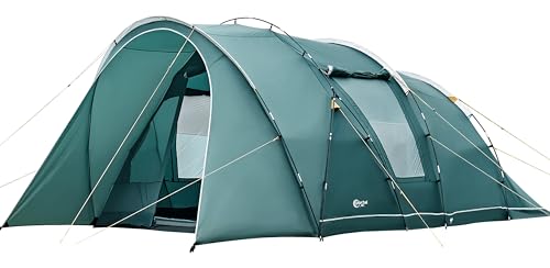 Portal Tente tunnel étanche 3000 mm pour 6 personnes   2 cabines de couchage avec hauteur debout   Auvent   Bac de sol   XXL   Grande tente familiale   Tente de groupe pour camping, voyage, trekking, Loisirs