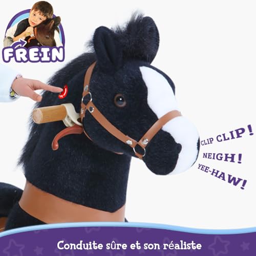 PonyCycle Authentique Cheval Monter sur des Jouets Trottinettes pour Enfants (avec Frein et Son/ 90 cm Hauteur/Taille 4 pour Les 4 à 8 Ans) Pony Cycle Cheval Noir Modèle Ux426 Loisirs