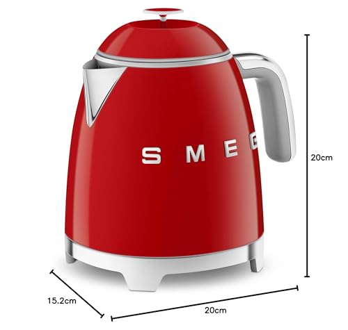 Smeg KLF05RDUK Mini bouilloire de 0,8 l, style rétro années 50, base antidérapante, arrêt automatique, 1400 W, rouge