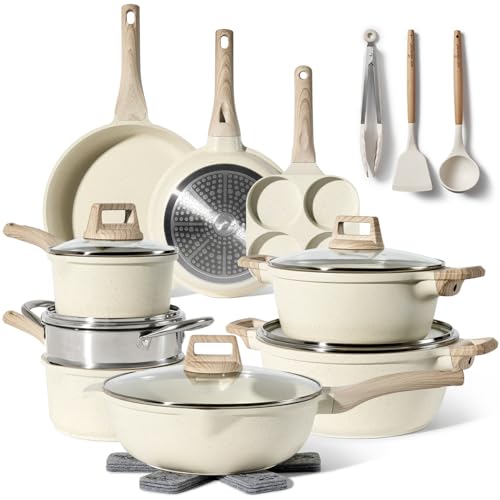 JUST PERFECTO Batterie de cuisine induction Set de casseroles avec couvercle   Casserole tout feux   poele anti adhesive   poele sans PFOA et sans PTFE   lot avec des poêles (21 Pcs Biege)