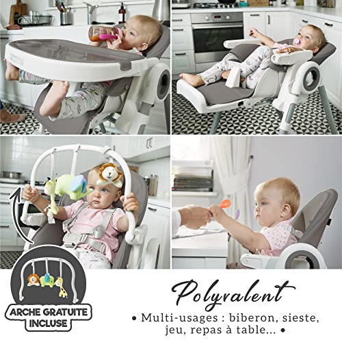 Sweety Fox Chaise Haute Bébé Evolutive, Pliable et Réglable, Nettoyage Facile   Inclinable en Transat bebe avec Barre de Jeux (de 6 mois à 3 ans, max 15kg) Gris Foncé :Bébé et Puériculture