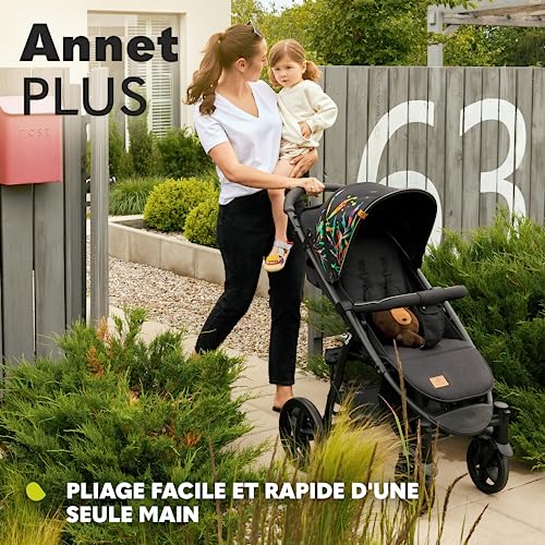 LIONELO Annet Plus poussette bebe à 22 kg, auvent avec fenêtre, roues EVA, chancelière moustiquaire porte gobelet, réglage du dossier jusqu’à la position couchée (Gris Brun, PLUS)