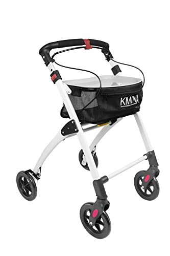KMINA PRO   Déambulateur 4 Roues Pliable Léger Exterieur, Déambulateur Interieur Adulte, Rollator 4 Roues Pliable Léger Panier en Haut, Déambulateur Étroit Réglable en Hauteur, Déambulateur Noir