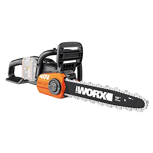 WORX   Tronçonneuse sans fil 40V   4Ah  WG384E   guide de 35 cm, 8 m/s (Livrée avec batterie et chargeur, brushless, légère et compacte, indicateur de niveau d'huile, auto lubrification de la chaîne) :Jardin