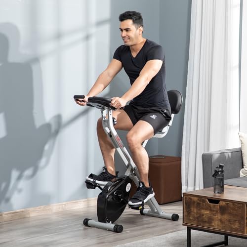 HOMCOM Vélo d'appartement pliable vélo de fitness vélo d'intérieur 8 niveaux de résistance magnétique avec dossier selle réglable écran LCD multifonction capteur fréquence cardiaque noir :Sports et Loisirs