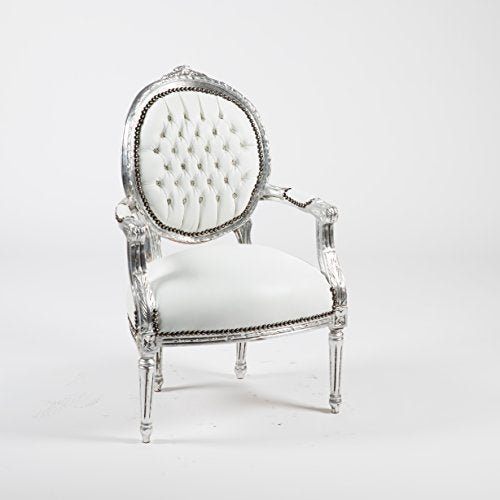 Way Home Store Fauteuil baroque médaillon argenté et blanc 60 x 65 x 90 cm