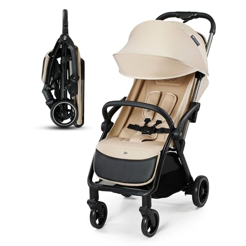 Kinderkraft APINO Poussette Canne, Ultra Légère, Pliable, Imperméable, Dès la naissance et jusqu'à 22 kg, Chargé du panier   extra 2 kg, Légère (7,5 kg), Réglable, Harnais 5 points, Beige :Bébé et Puériculture
