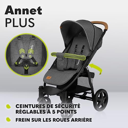 LIONELO Annet Plus poussette bebe à 22 kg, auvent avec fenêtre, roues EVA, chancelière moustiquaire porte gobelet, réglage du dossier jusqu’à la position couchée (Gris Brun, PLUS)